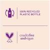 An infographic saying: cruelty free and vegan;, 100% recycled plastic bottle.