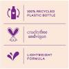 An infographic saying: cruelty free and vegan, 100% recycled plastic bottle, lightweight formula.