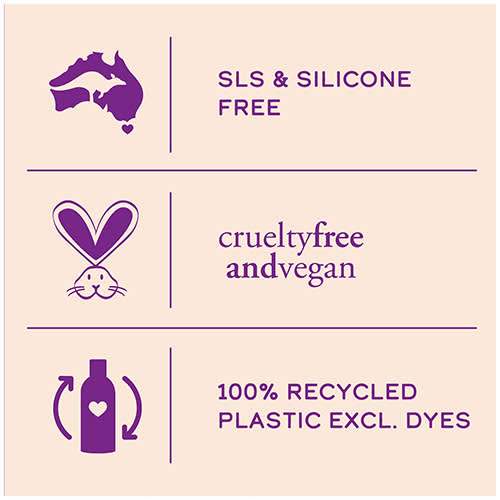 Infographic: Aussie's BOUNCY CURLS shampoo - SLS & SILICONE FREE, CRUELTY FREE AND VEGAN, 100% RECYCLED PLASTIC EXCLUDING DYES