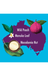 An illustration of Australia shape with images of wild peach and macadamian nut