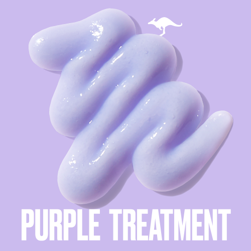 A splatter of purple cream and 'purple treatment' sentence
