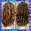 A photo of long brown wavy hair - before and after Aussue use